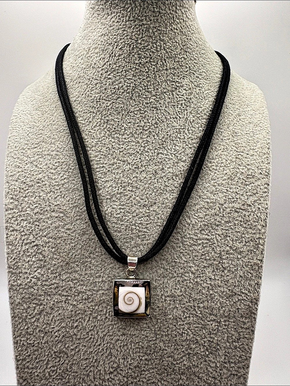 Shiva Evil Eye Shell Pendant Necklace in Black & White 925 Sterling Silver